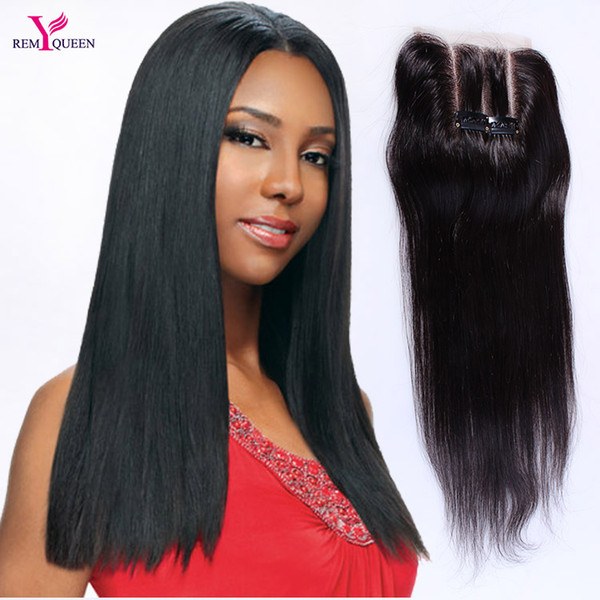 Remy Queen Human Hair Lace Closure 4x4 Inch Silky Straight Natural Color 120% Density PrePlucked With Baby Hair Bleached Knots