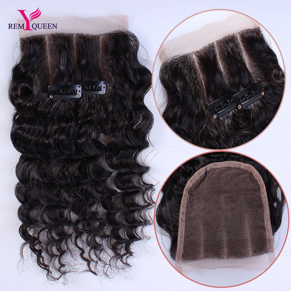 Remy queen Deep Wave 3 part Lace Closures Peruvian Human Hair Grade 8A Pre Plucked With Baby Hair Bleached Knots Swiss Lace