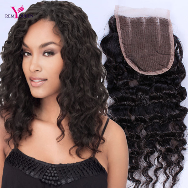 Remy Queen 3 Part 4x4 Inch Deep Wave Lace Closure Brazilian Virgin Human Hair Top Quality Cheaper Price Bleached Knots