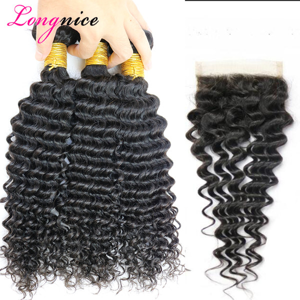 Summer Sale Peruvian Deep Wave 3 Bundles with Lace Closure Brazilian Curly Body Wave Malaysian Indian Straight Human Hair Extension