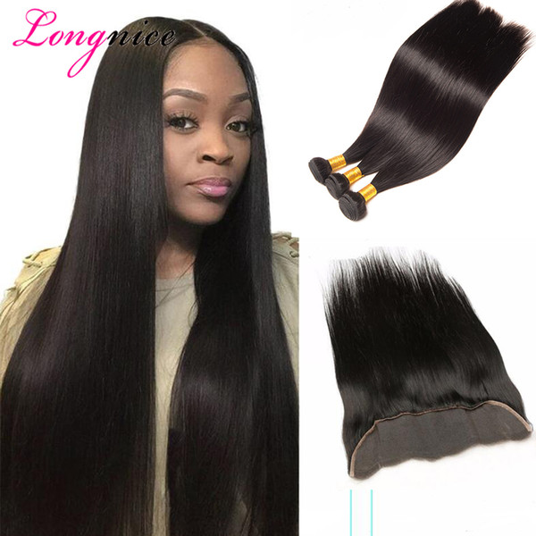 Brazilian Straight Human Hair Bundles with Ear to Ear Lace Frontal With Bundles Unprocessed Brazilian Straight Hair With Frontal Closure