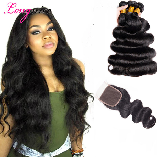 Gaga Queen Malaysian Body Wave 3 Extension Bundles With Lace Closure UNPROCESSED Brazilian Peruvian Indian Virgin Human Hair Wefts Dyeable