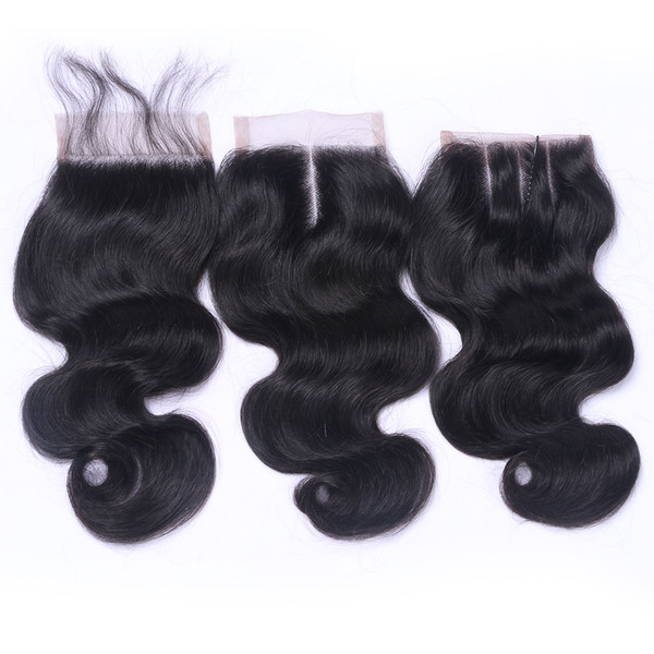 Brazilian Virgin Human Hair Weave Closure Body Wave Natural Black 4x4 Lace Closure Piece Three Middle Free Part