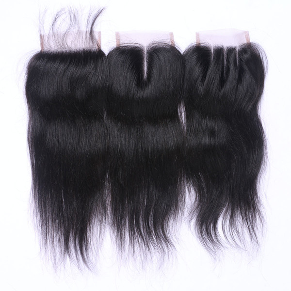 Brazilian Virgin Remy Human Hair Weave Closure Straight Natural Black 4x4 Lace Closure Three Middle Free Part