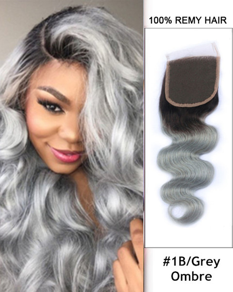 4x4 Lace Closure 1B/Grey# Human Hair Brazilian human Virgin Hair Straight Body Wave Swiss Lace closure