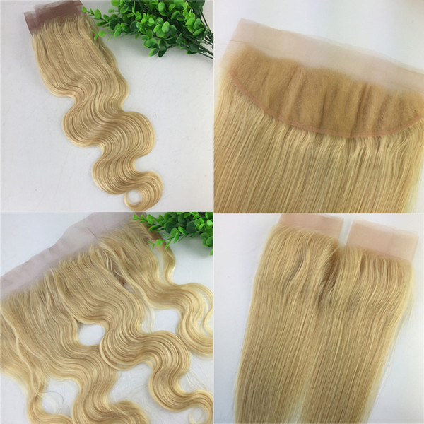 13x4 Brazilian Lace Frontal Closure 613 Bleached Blonde Human Virgin Hair Straight Body Wave Bleached Knots Free Part