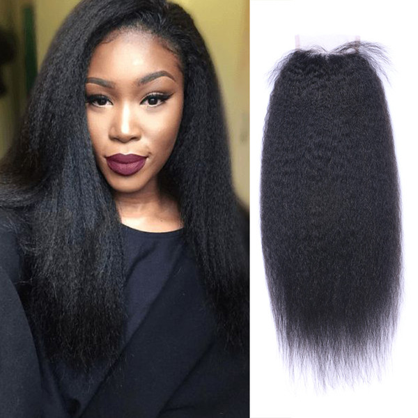 4x4 Lace Closure Kinky Straight Natural Color Black Free Part Middle Part 100 Human Hair Brazilian Virgin Hair No Tangle