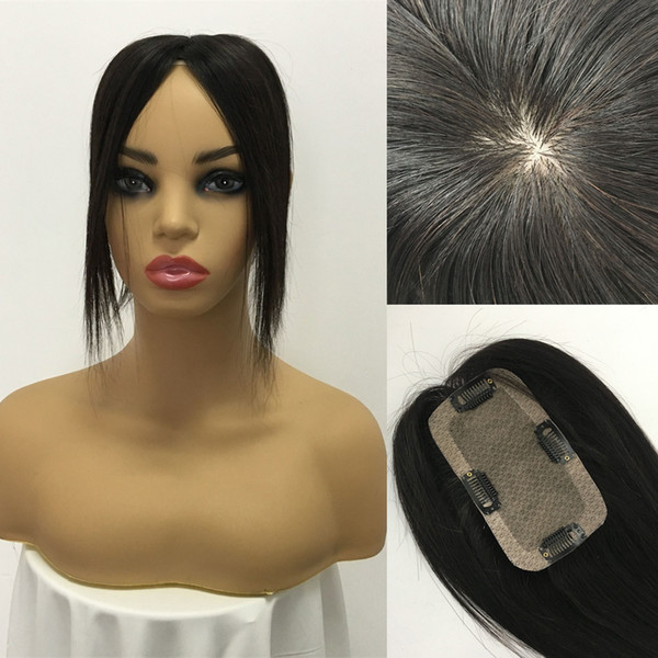 Toupee Hairpiece For Women Brazilian Virgin Hair Straight Human Hair 2.5x5 Silk Base Clip In Human Hair Extension Natural Color