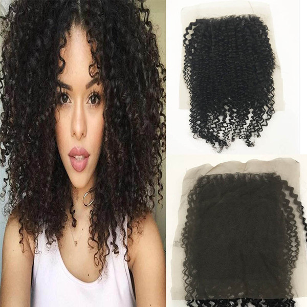 Customized Unprocessed Virgin remy brazilian human hair bleach knots kinky curly 6x8 lace closure with baby hair