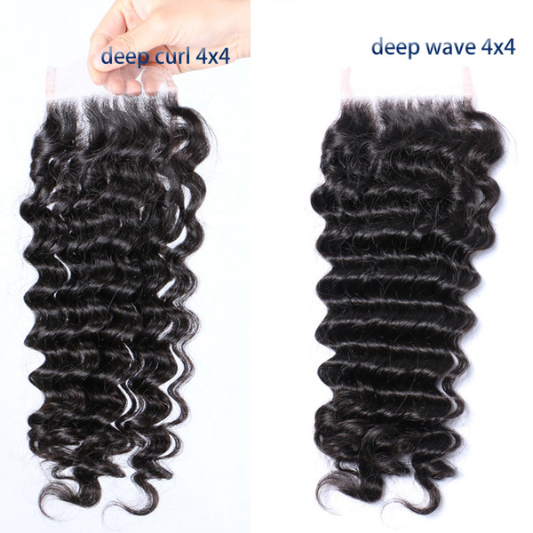 Deep Wave Deep Curly 4x4 Top Lace Closure Peruvian Virgin Hair Natural Color Human Hair Piece Closure Free Shipping