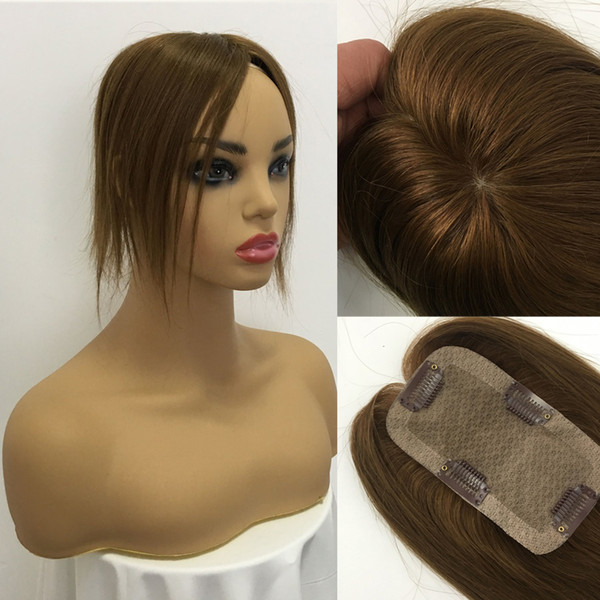 Toupee Hairpiece For Women Brazilian Virgin Hair Straight Human Hair 2.5x5inch Silk Base Clip In Human Hair Extension Brown Color