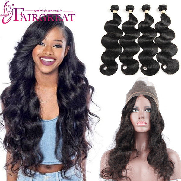 Body Wave And Straight Human Hair Products With 360 Frontal 4Bundles Brazilian Virgin Hair Extensions Natural 1b black color Wholesale price