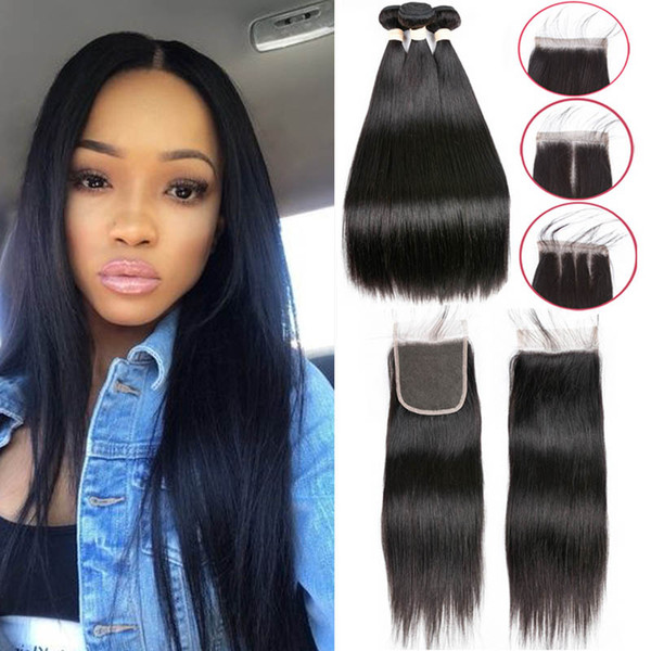 Brazilian Straight Human Hair 3/4Bundles With Clouse Brazilian Hair Weave Bundles With Lace Closure Human Hair Extension