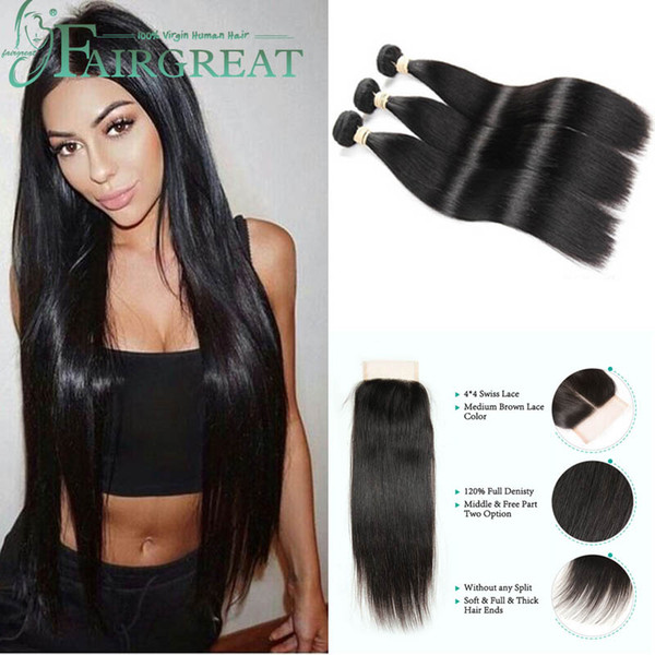 Malaysian Straight Hair With Lace Closure 3 Pieces Non Remy Straight Human Hair With Closure Human Hair Extension