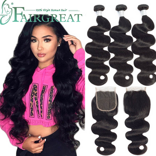 Fairgreat Brazilian Body Wave Hair Weave 3 Bundles With Closure Double Weft Remy Human Hair Bundles With Closure