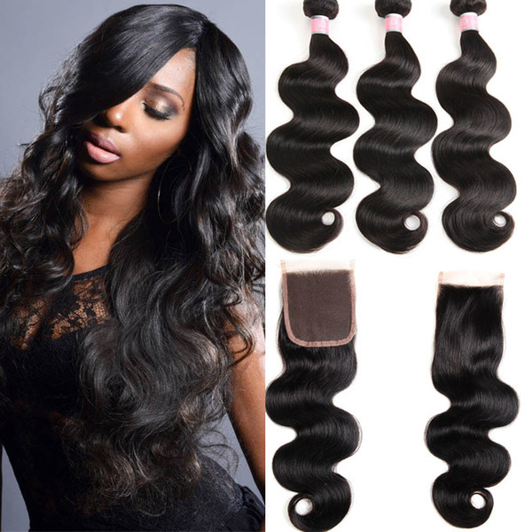 Malaysian Virgin Hair Body Wave With Closure Unprocessed 3 bundles Body Wave Brazilian Hair Brazilian Body Wave Closure natural color