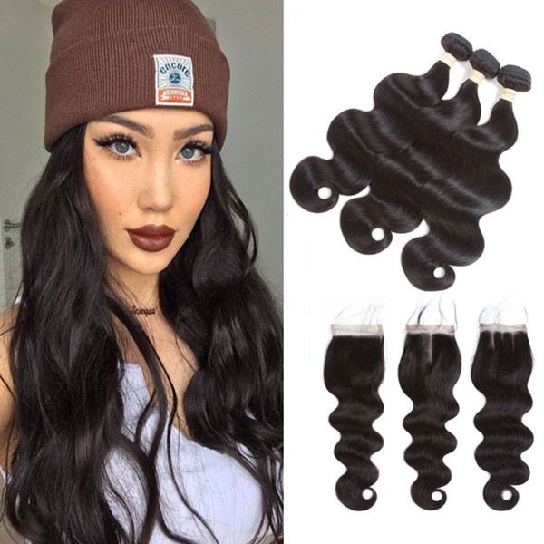 Fairgreat Peruvian Hair Products 3 Pc Body Wave Human Hair Bundles With 4*4 Lace Closure Natural Color Non Remy Hair Weave