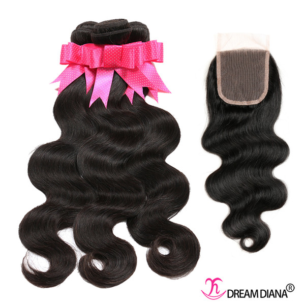 Peruvian Hair Weave Body Wave Human Hair Bundle With Lace Closure Best Quality Peruvian Virgin Hair Wefts Dyeable DHL 