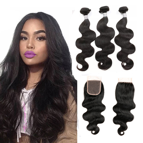 Brazilian Hair Weaves Body Wave With Lace Closure Thick Bundles 3 Bundles With Closure Best Quality Brazilian Virgin Hair Extensions