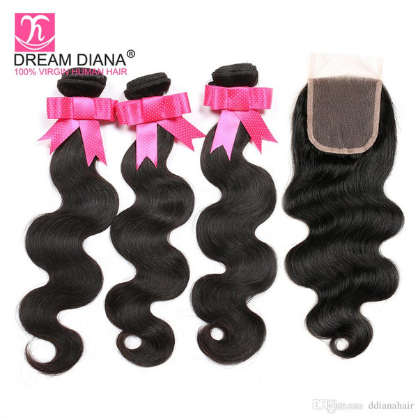 Brazilian Body Wave Bundles With Closure Brazilian Virgin Hair Weaves Closure 3 Bundles With Lace Closure Unprocessed Human Hair Wefts