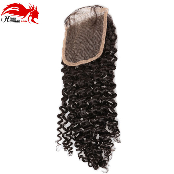 Hannah Hair Peruvian Lace Closure Deep Curly Human Hair Closure With Baby Hair 4''x4'' Free Part Natural Color Non Remy