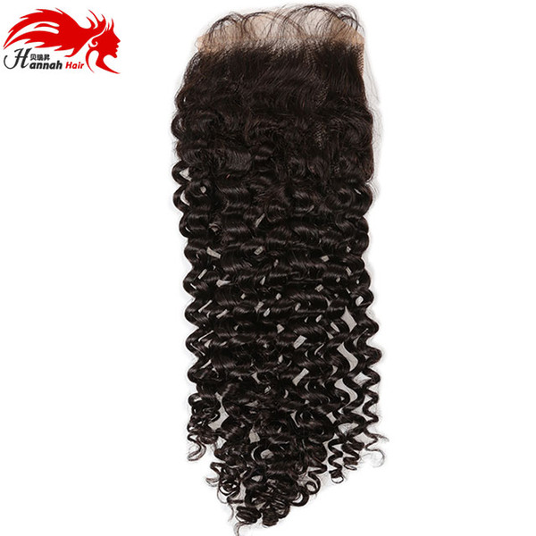 Hannah Product Brazilian Virgin Hair Deep Curly Closure 4x4 Free Part Human Hair Closure Natural Color 