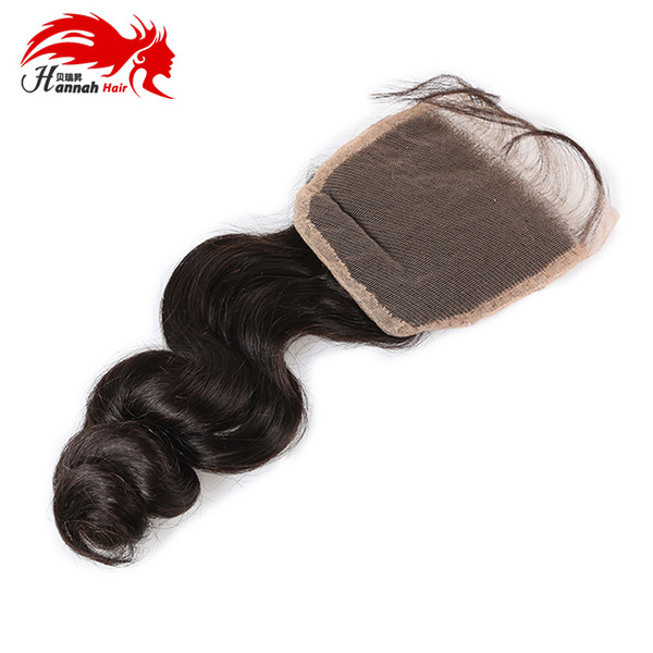 Hannah Hair Products Loose Wave Virgin Hair Lace Closure Natural Color 8