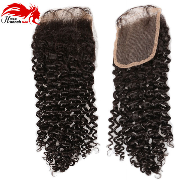 Hannah beauty Brazilian Deep Curly Remy Hair Lace Closure 4*4 Curly Wave 100% Human Hair Middle Part Style With Baby Hair