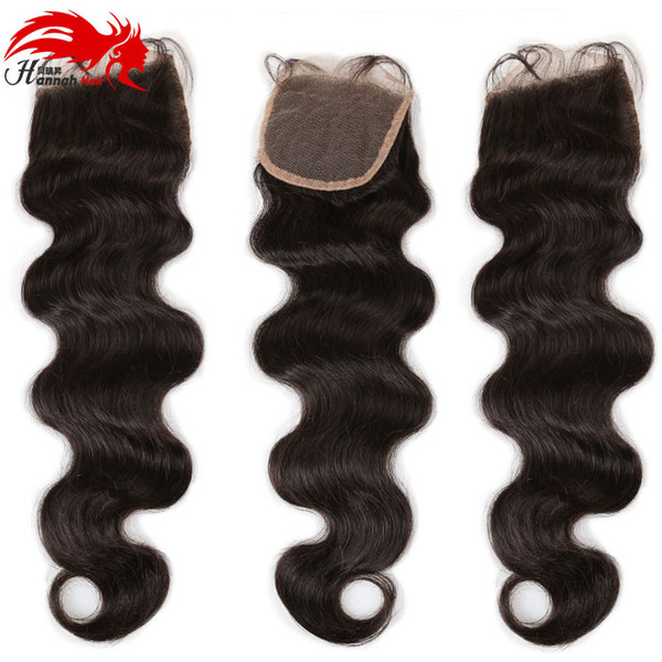 Hannah Product Lace Closure free part 4x4 Body Wave Weave Peruvian Human Hair with Closure Bleached Knots Natural Hair line