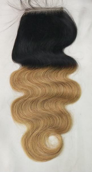 8A Ombre 1B/27# Blonde Brazilian Virgin Human Hair Lace Closure Body Wave Closures 4x4 Size Free/Middle/3 Way Part Brazilian Lace Closure