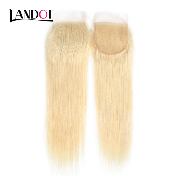 9A Bleach Blonde Color 613# Brazilian Straight Virgin Human Hair Top Lace Closures Peruvian Malaysian Indian Cambodian Hair Swiss Closures