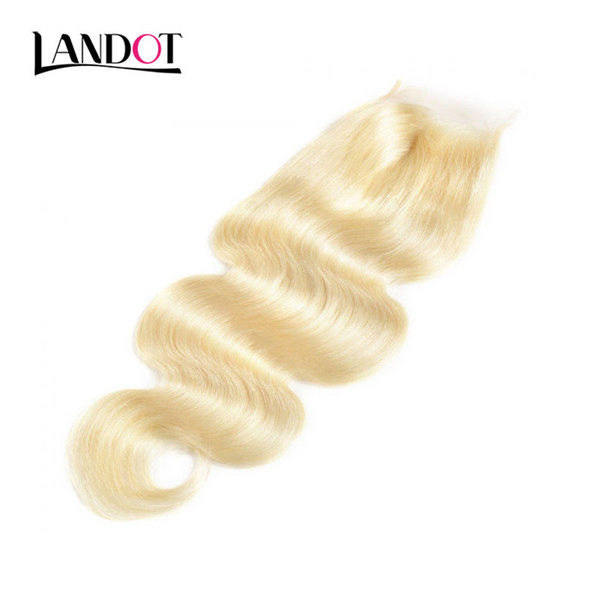 9A Bleach Blonde 613# Color Lace Closures Brazilian Peruvian Malaysian Indian Virgin Human Hair Body Wave Top Closures Swiss Lace 4*4 Size