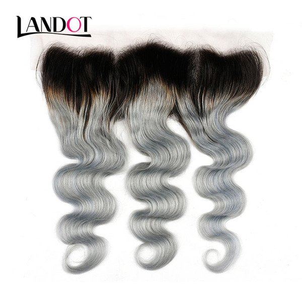 Ombre 1B/Grey Brazilian Virgin Hair Lace Frontal Closure 13x4 Size 9A Peruvian Malaysian Indian Cambodian Body Wave Human Hair Top Closures