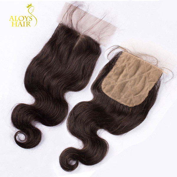 Silk Base Closure 8A Brazilian Malaysian Peruvian Indian Cambodian Virgin Human Hair Lace Closures Body Wave Free/Middle/3 Part Hiden Knots