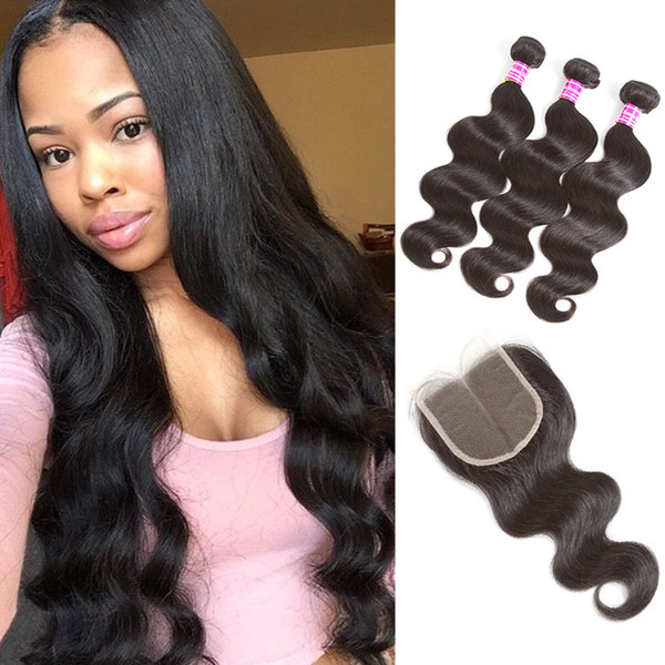 Brazilian Body Wave Human Hair Bundles with Closure Brazilian Hair Extensions with 4x4 Lace Closure Unprocessed Virgin Hair Weaves Wholesale