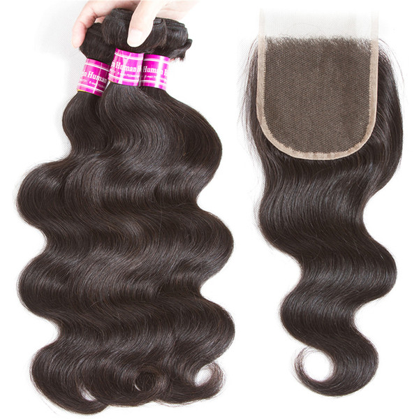 Brazilian Body Wave Virgin Human Hair 3 Bundles with Lace Closure Body Wave Human Hair Extensions Unprocessed Brazilian Virgin Hair Weaves