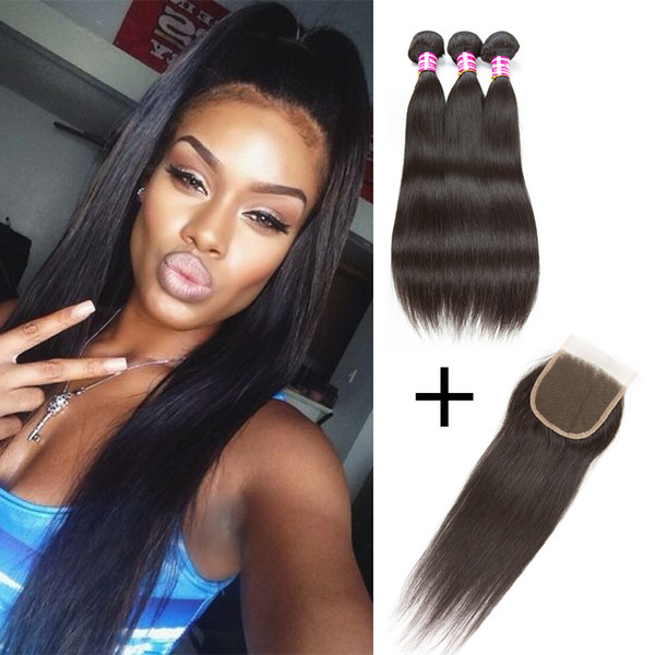 Brazilian Straight 3 Hair Extensions with Lace Closure Unprocessed Peruvian Virgin Human Hair Weave Extension DHgate Top Selling By Dedicate