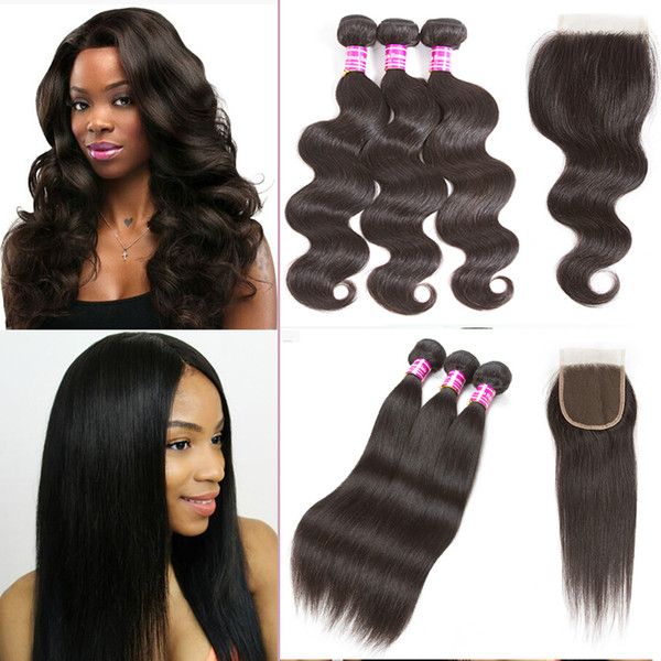 Brazilian Straight & Body Wave Weaves with Lace Closure Brazilian Straight Virgin Hair Body Wave Human Hair Unprocessed Weaves with Closure