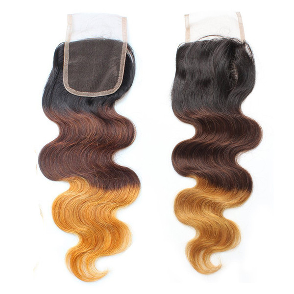 Three Tone Ombre Human Hair 4x4 Lace Closure T1b/4/27 Body Wave Brazilian Virgin Remy Hair Extensions