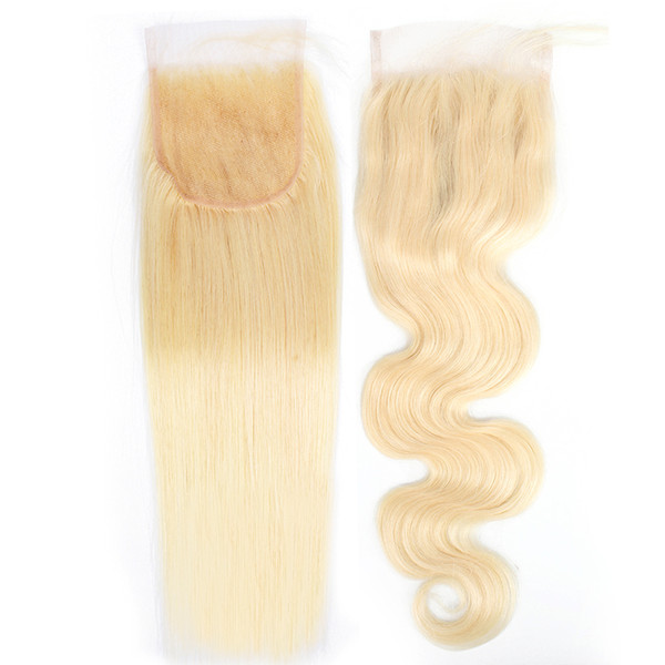 Kisshair 613 4x4 Lace Closure Straight Body Wave Color 613 Blonde Extensions Brazilian Human Hair Free Part Middle Part Closure 8-20 inch