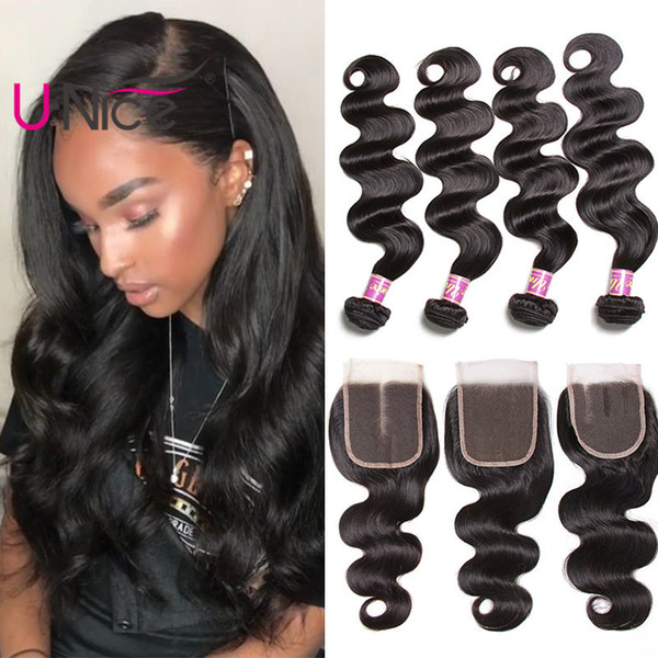 UNice Hair 8A Virgin Brazilian Body Wave Bundles With Closure Remy Brazilian Bundles With Lace Closure Body Wave Human Hair Weaves Closure