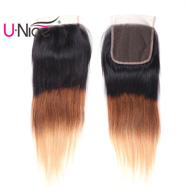 UNice Hair Closures Brazilian Ombre Straight Closure T1b 4 27 8a Virgin Human Hair Closures Free Part Peruvian Remy Hair Indian Malaysian