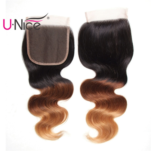 UNice Hair Brazilian Ombre Body Wave Closure T1b 4 27 Virgin Human Hair Closures Free Part Body Wave Peruvian Remy Hair Indian Malaysian