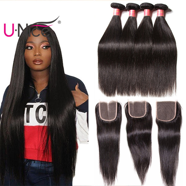 UNice Hair Brazilian Straight Virgin Hair Bundles With Closure Straight Weave Bundles With Lace Closure Cuticle Aligned Hair Wholesale Bulk