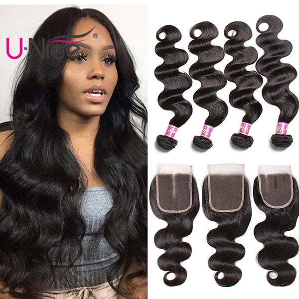 UNice Hair Malaysian Virgin Body Wave Bundles With Closure Bundles With Lace Closure Body Wave Human Hair Weaves Closure Cuticle Aligned