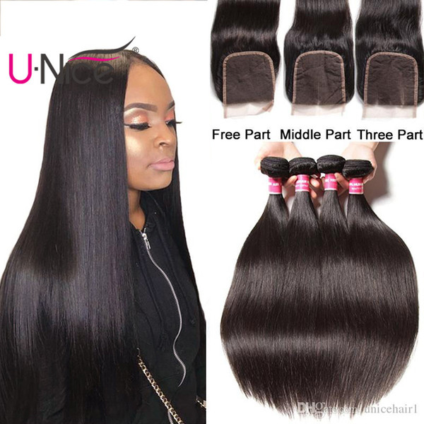 UNice Hair Malaysian Straight Bundles With Closure Virgin Human Hair Bundles With Lace Closure Cuticle Aligned Hair Weave Bundles Wholesale