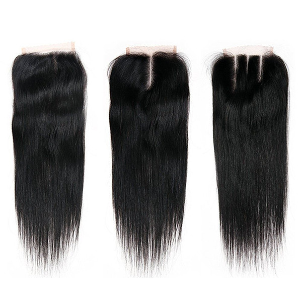 Brazilian Virgin Human Hair 4*4 Lace closure with Baby Hair Extensions Natural Color, 3pcs one Lot, 