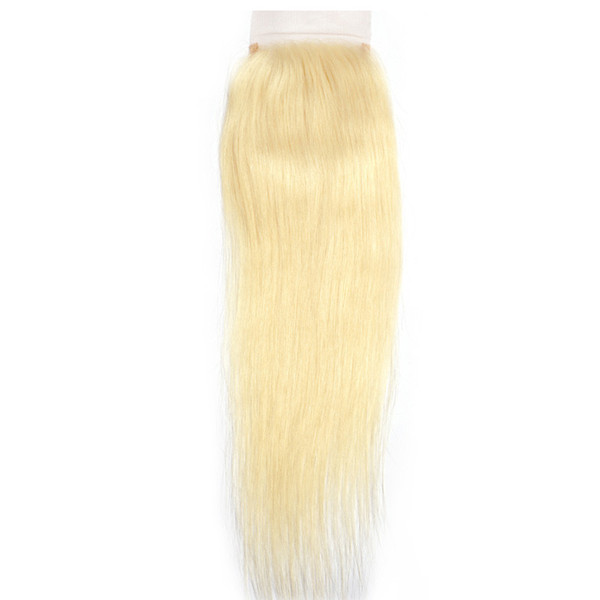 ELIBESS HAIR Brazilian 613 Blonde Lace Closure Straight 4x4 Non-Remy Human Hair Closure Free Part Bleached Knots With Baby Hair