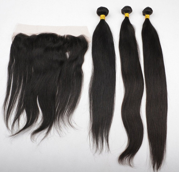 Lace frontals With Brazilian Hair 3 Bundles Straight Wave Human Hair Weave Unprocessed Indian Malaysian Peruvian Hair Extensions