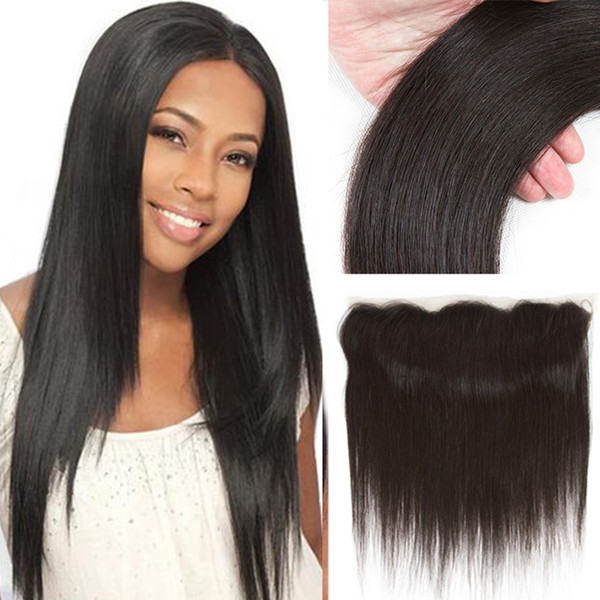 Brazilian Hair Straight 3 Weaves with Ear to Ear Lace Frontal Closure Unprocessed Peruvian Virgin Human Hair Weave Extensions Natural Color